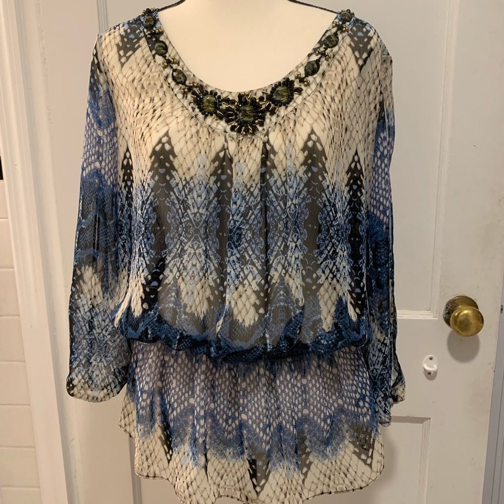 Cache | fish skin patterned sheer top - Picture 2 of 8